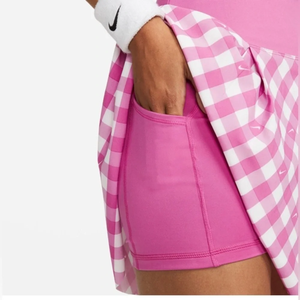 Nike Dri-Fit Club checkered Pink White Printed tennis Skirt skort size small new